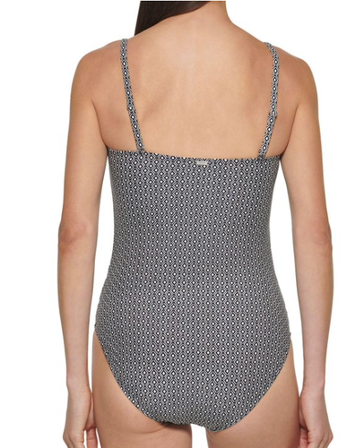 DKNY Women's S One Piece Swimsuit Bandeau Shirred w/ Removable Straps Geometric - Picture 3 of 12