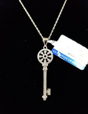 NEW 925 GENUINE SILVER PAVE GLITZ KEY CHARM,PENDANT,16" ROPE CHAIN NECKLACE