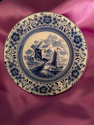 Vintage Delft Blue Hand-Painted Windmill Plate - Royal Delft Blauw #12 Holland