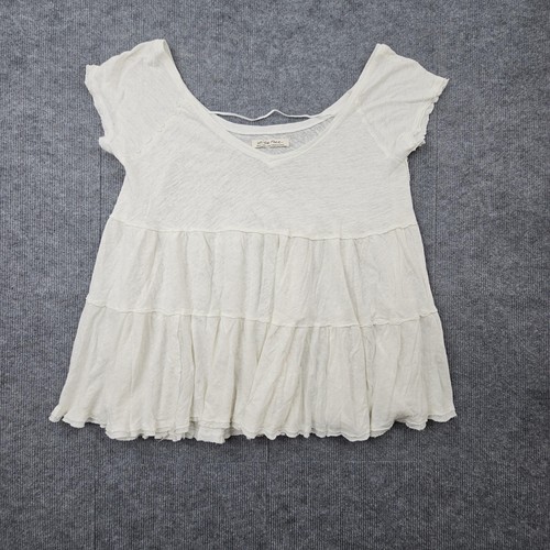 We The Free People Shirt Damen klein weiß Stufen Babydoll Rüschen Boho Tunika