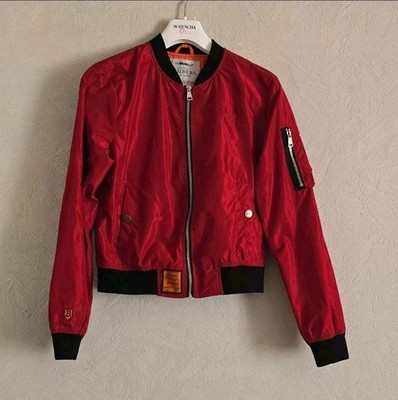 Bombers Herren Flight Bomberjacke Rot/Schwarz Stehkragen Reißverschluss Gr. M