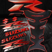 Chrome Red & Black Pro Gas/Fuel Tank Pad+6" 3D Logo+GSXR Fairing Emblem Sticker