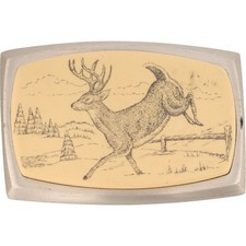 Buck Deer Stag Whitetail Hunting Faux Scrimshaw Western Vintage Belt Buckle