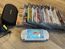 Sony PSP White Console 2003, NEW BATTERY Lead Charger Case 11 Games Memory Card