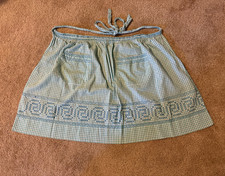 Blue  White Gingham Embroidered Cotton Waist Apron One Size Vintage/Retro