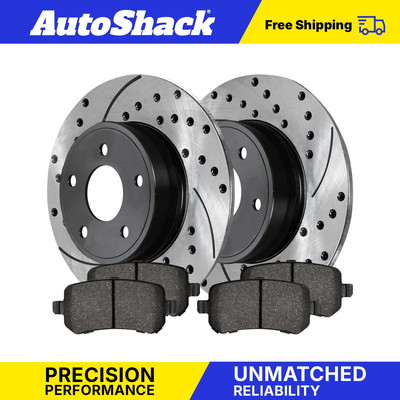 Rear Drilled Brake Rotors Black & Pads for Chrysler Town & Country Dodge Journey