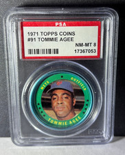 1971 TOPPS BASEBALL COINS # 91 TOMMIE AGEE  PSA 8 SP INSERT NY METS HOF 1969 WS 