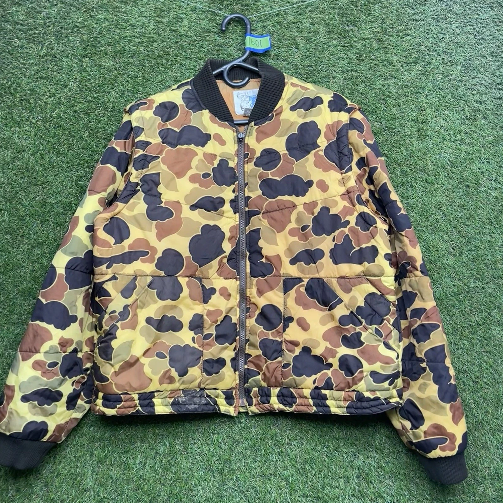 Vintage Frogskin Camo Jacket Mens Large Green Puffer Coat Vest Removable Sleeves
