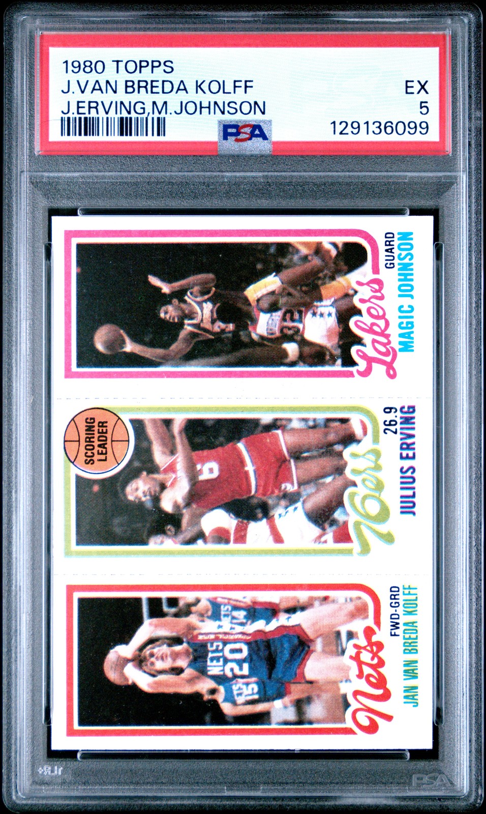 1980 TOPPS JAN VAN BREDA KOLFF/JULIUS ERVING/MAGIC JOHNSON PSA 5