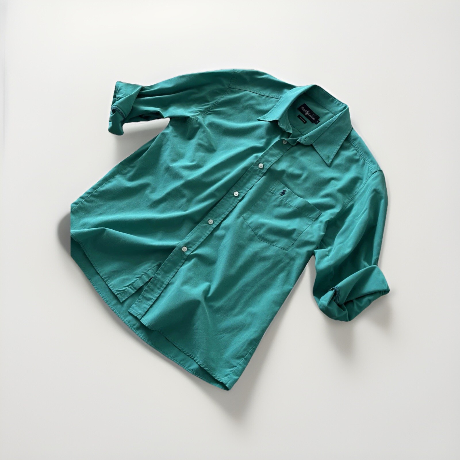 PONY Polo Ralph Lauren vintage uomo verde manica lunga camicia abbottonata 100% cotone