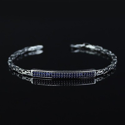 925 Sterling Silber Saphir Edelstein König Kette Armband