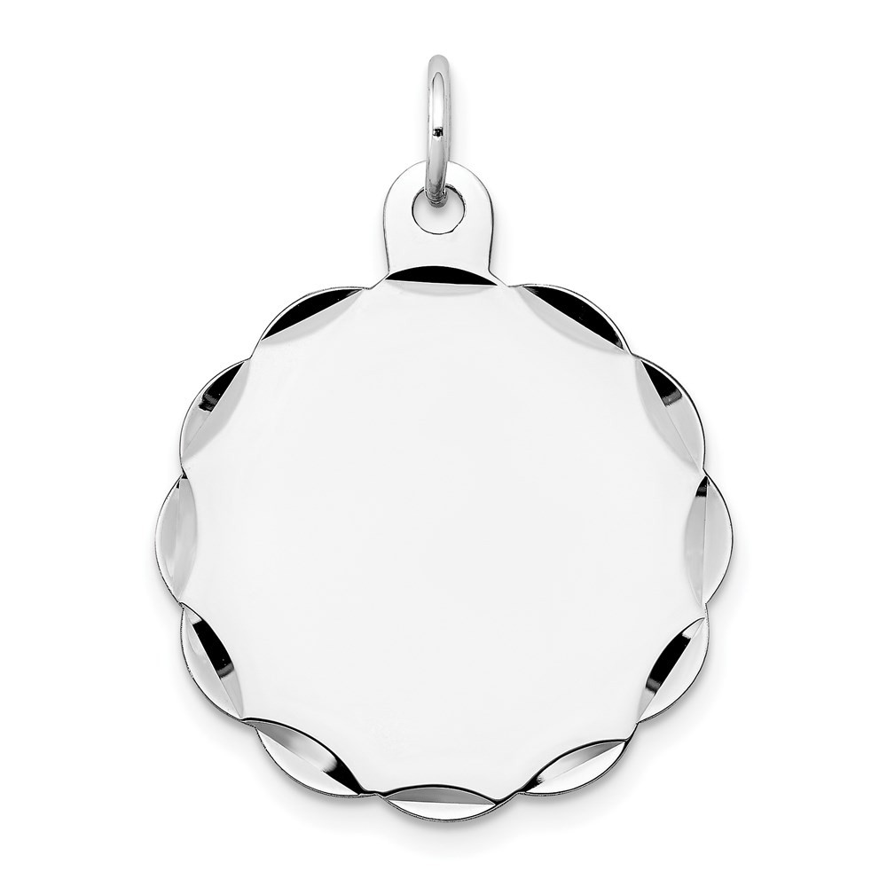 14k White Gold 0.027 Gauge Engravable Round Scalloped 26x24mm Disc Charm Pendant