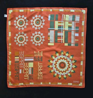 ESPRIT 52cm Silk Square Scarf Orange Sunburst Made In Italy
