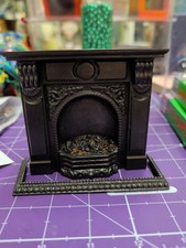 1:12 Scale Dolls House Fireplace With Hearth Frame Gloss Black / Dark Grey New