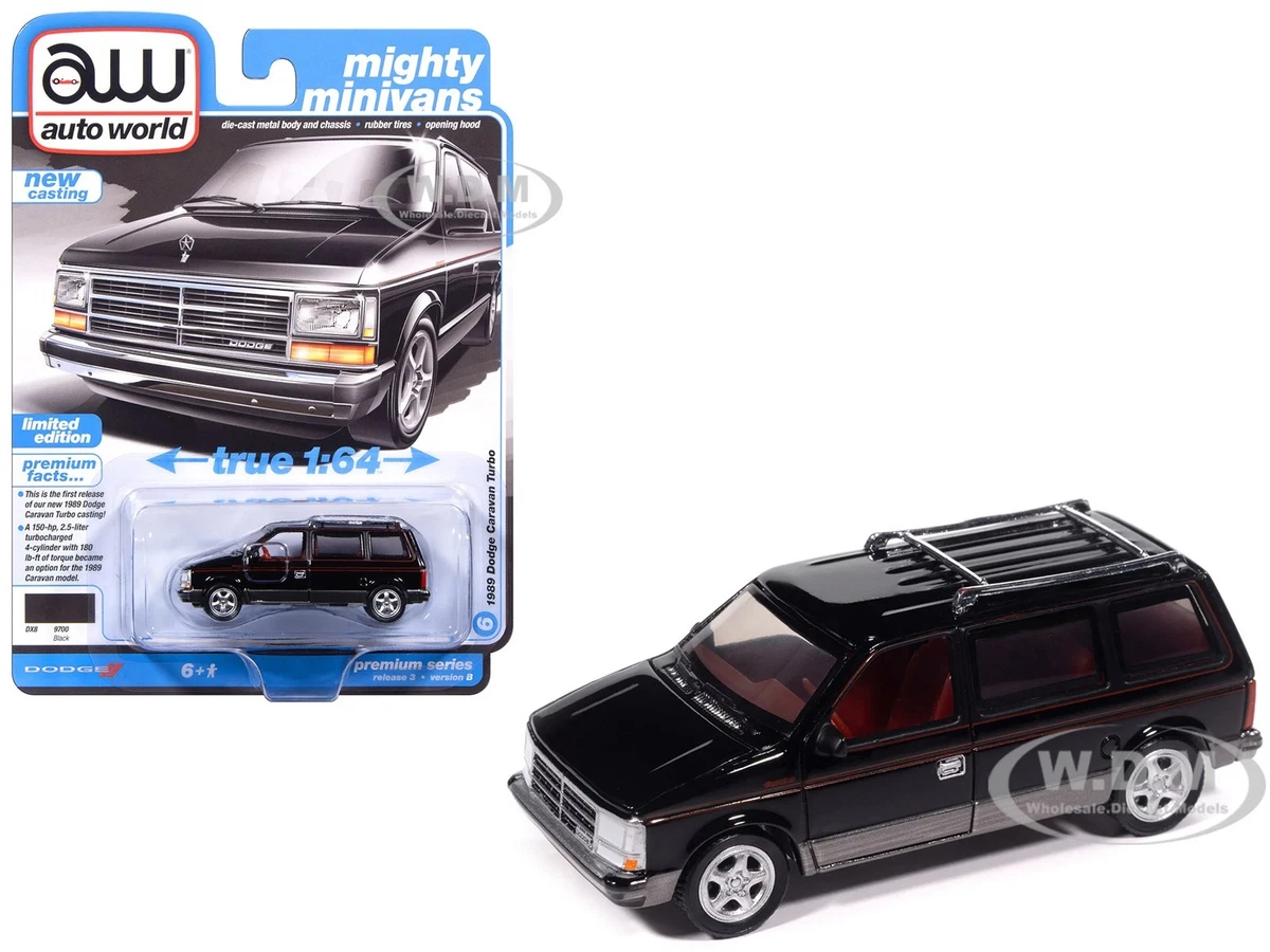 1989 DODGE CARAVAN TURBO VAN BLACK 1/64 DIECAST BY AUTO WORLD