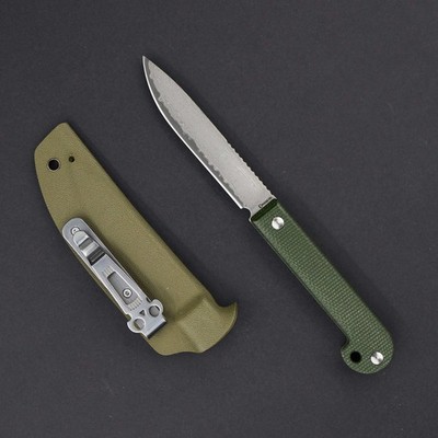 Daggerr Knives Ataman Fixed Knife 3.5'' Damascus Steel Blade Green Micarta Handle