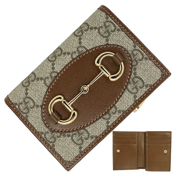 Gucci Portefeuille Porte Carte Bifold Horsebit 195Gg Suprême Toile Cuir Beige Ebon