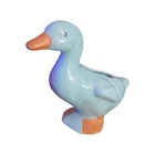 Vintage MCM Shawnee Blue & Orange Painted Ceramic Duck Planter/ Desk Organizer
