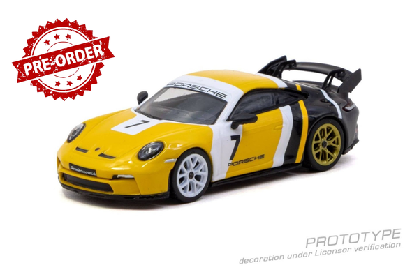 (Pre-Order) Tarmac Works 1/64 Porsche 911 GT3 (992) Yellow / Black Diecast Model-image