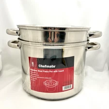 Chefmate Stainless Steel Pasta Pot with Colander Insert & Glass Lid 8 Qt NEW