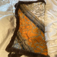 La Fiorentina Belts & Chain Print Wrap with Rex Fur Trim Elegant Mature Classic