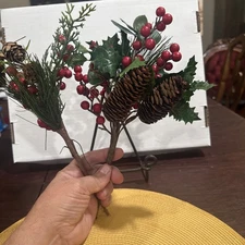 Set of 2Artificial 12” Pine and Berry Sprays with Pine Cones