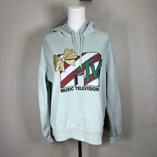 MTV - Music Television Sweatshirt Hoodie Vintage Women's Size L Light Green