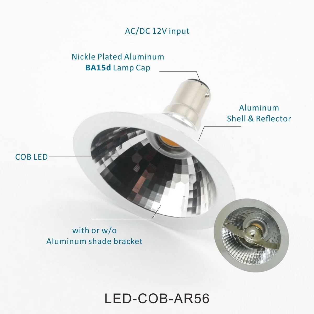 Pack de 10 Bombillas LED Spot AR70 ABA15d Base Lámpara 5W 12V Blanco Cálido