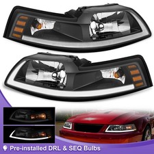 Led Drl Headlights For 1999-2004 Ford Mustang Gt Black Housing Amber Corner