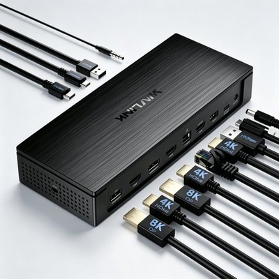 DisplayLink Dockingstation 4K für 5 Monitore mit USB C 100W Laden 3xHDMI 2xDP