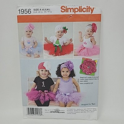 Simplicity 1956 Pattern Babies' Tutus Appliques Sz XS-S-M-L - 1-18 Months Uncut