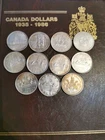Canadian Silver Dollars Bulk LOT 10 Coins 1967 or Earlier .800 + Plus 1 50% Silv