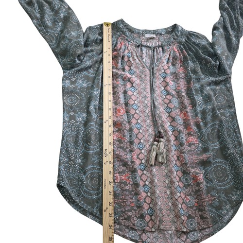 Mason & Belle Boho Peasant Blouse Tassel Tie Womens M Mixed Print Long Sleeve - Picture 10 of 11