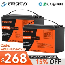 24V 100Ah LiFePO4 Lithium Battery 2Pack 12V 100Ah BMS Solar For Boat RV Off-grid