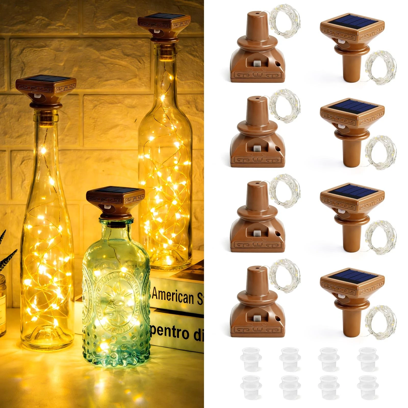 Solar Wine Bottle Lights, 8 Pack 20 LED Solar Powered Cork Lights Waterproof Out