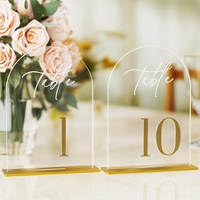Arch Wedding Table Numbers 1-10 with Stands, Elegant Gold Number 5.5 x 7  Arch A