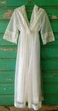 Vintage Lace Chiffon Nightgown Robe Gown Peignoir Bridal Set Empire style size S