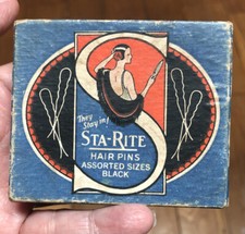 Art Deco 1920 s colorful Box of Ladies Sta-Rite Hair Pins They Stay In
