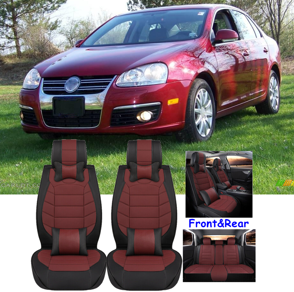 Car Seat Cover 5-Seater Front Rear Full Set PU Leather For VW Volkswagen Jetta-image