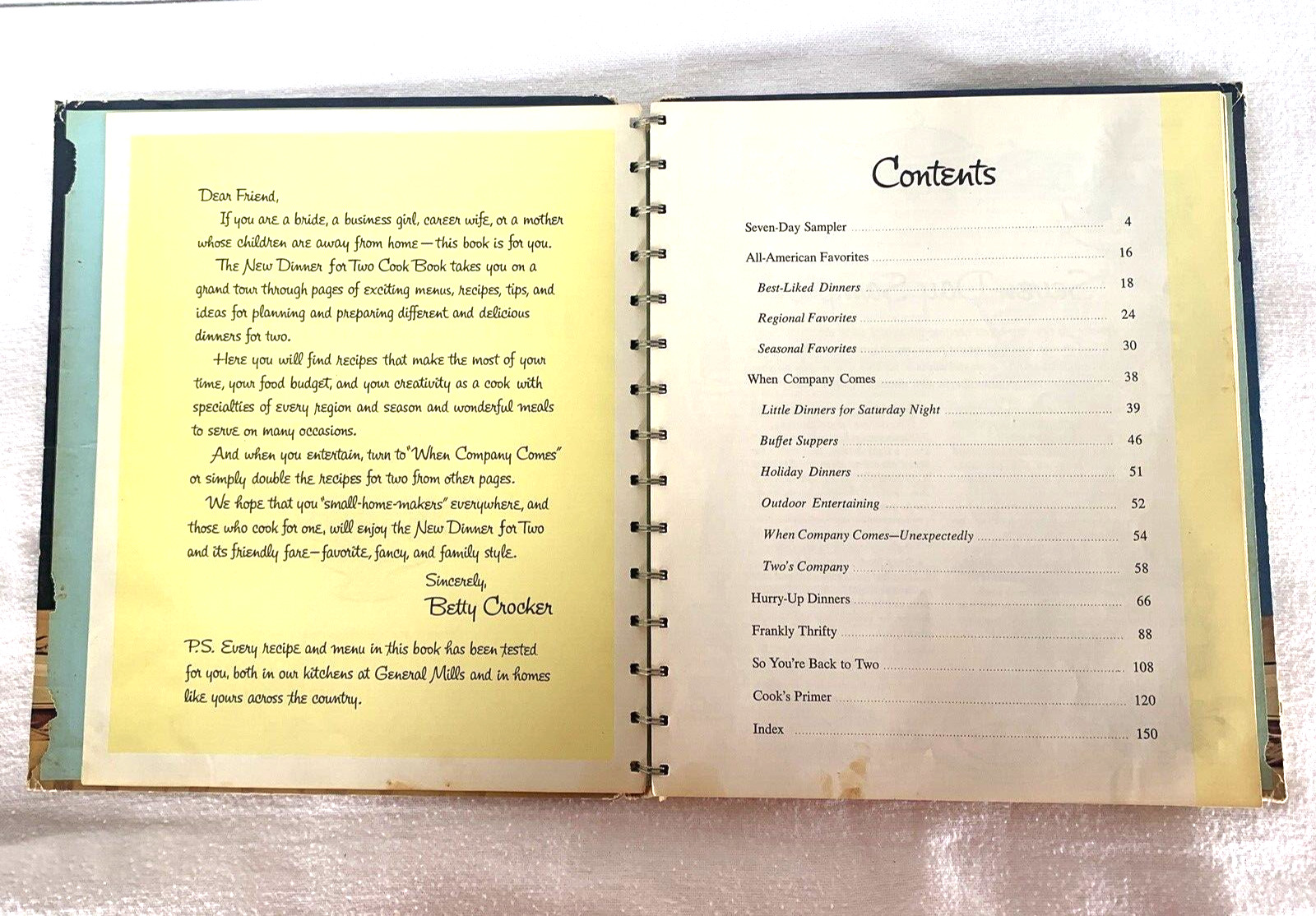 Vtg 1964 Betty Crockers New Dinner for Two Cookbook 1st Ed 1st Print Spiral READ