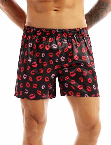 Calzoncillos boxer de satén con estampado de corazón para hombre pijama sedoso lencería inferior - Imagen 24 de 55