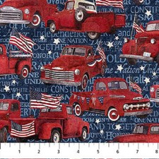 Stars Stripes Patriotic Red Truck cotton quilt fabric Northcott DP25336-49