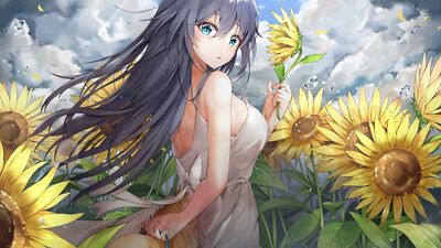 Anime honkai impact summer dress long hair sunflowers Playmat Gaming Mat Desk