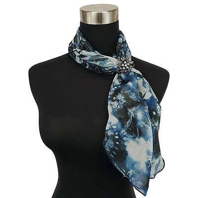 Floral Neck Scarf Womens Sheer Chiffon Neckerchief & Trio Ring Gift Set (Yonder)