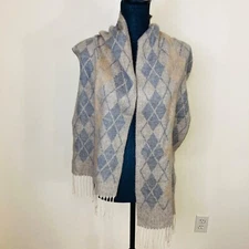 Cejon Argyle Scarf Made in Italy Soft Tan Brown Tassel