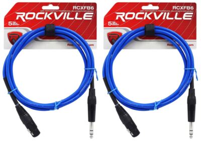 2 Rockville RCXFB6Bl Blue 6' Female REAN XLR to 1/4'' TRS Balanced Cables OFC