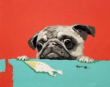 Pug #3H-1 ,  8x10 -  Hand painted on Giclee Canvas, Canvas-only