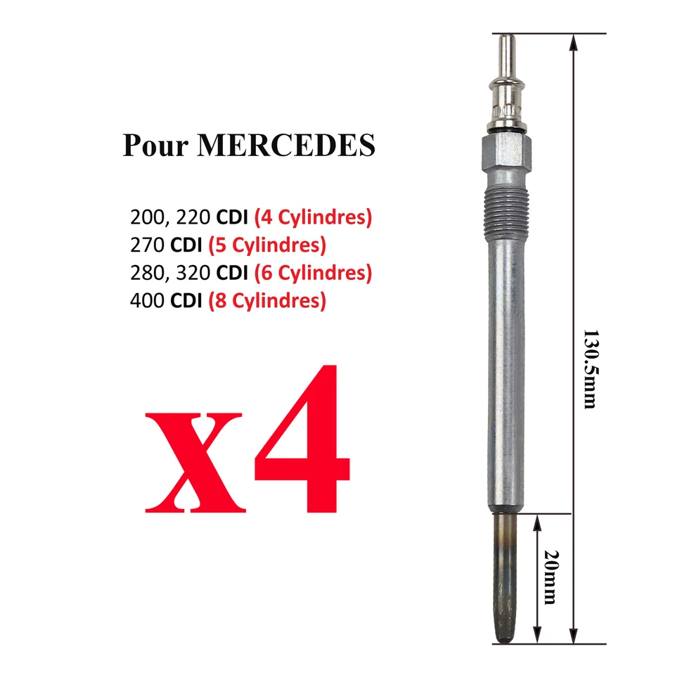 4x Bougie de préchauffage pour MERCEDES CLASSE C 200 C200 C220 220 270 C270 CDI - Photo 3/4
