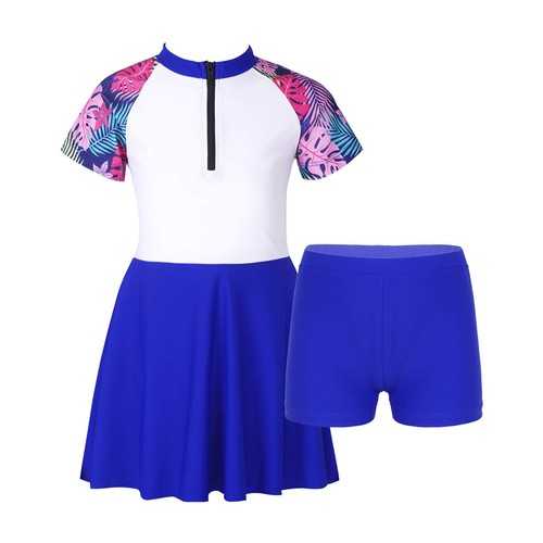 Kids Girl Swimsuit Swimming Wetsuit A-line Bathing Suit Zipper Up Costume Pool - Picture 39 of 74