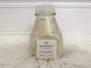 NEW Hearth & Hand With Magnolia Bath Salt Fir & Leather Scented 16 oz Glass Jar
